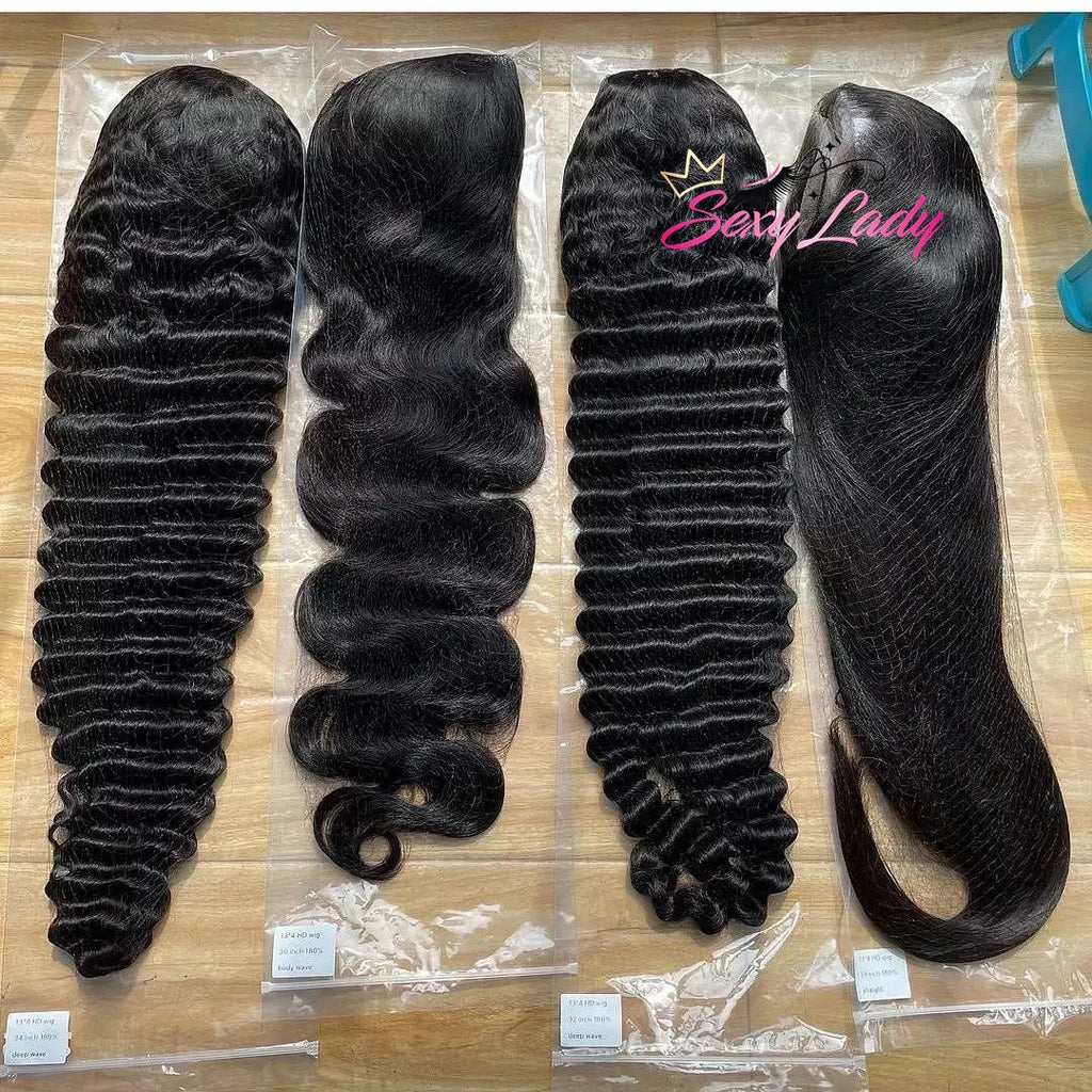 13x4 Glueless Wig Human Hair Ready to Wear Straight No Glue Preplucked Wear Wigs 180 Density HD Lace Front Closure Wig Deep Wave