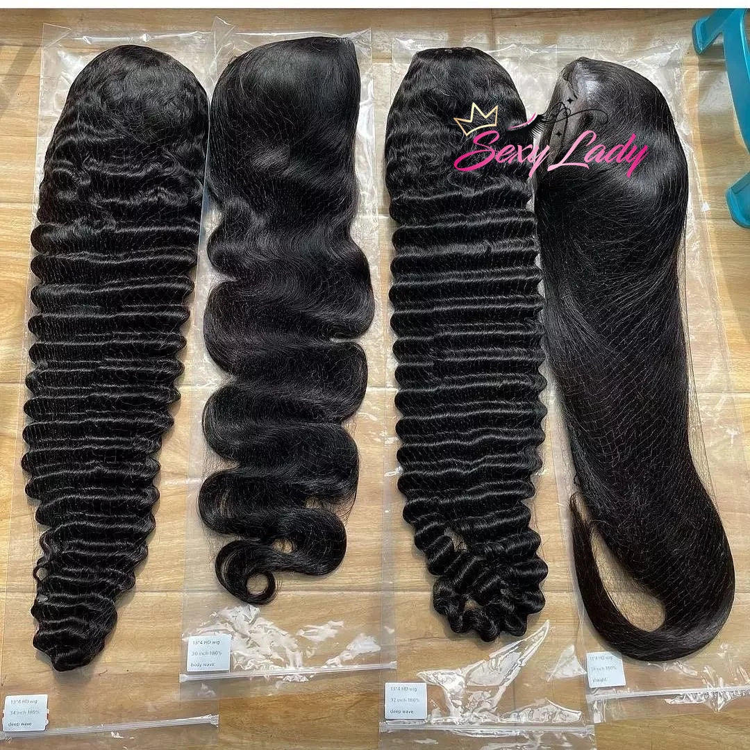 13x4 Glueless Wig Human Hair Ready to Wear Straight No Glue Preplucked Wear Wigs 180 Density HD Lace Front Closure Wig Deep Wave