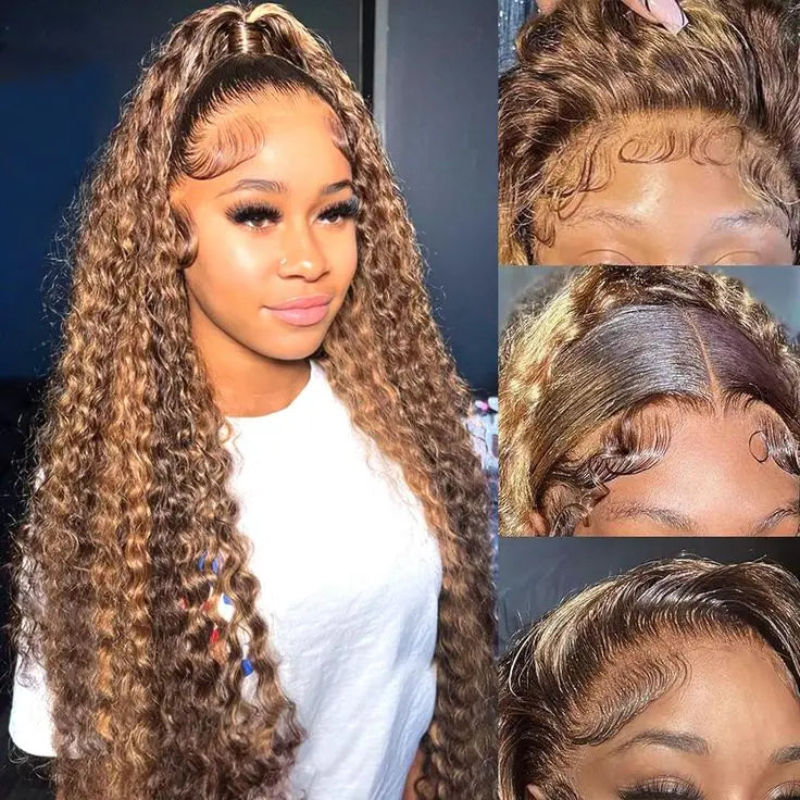 180 Density Highlight Deep Wave 13x4 13x6 Hd Lace Front Human Hair Wig P4/27 Colored Lace Frontal Wig Glueless Wig Human Hair