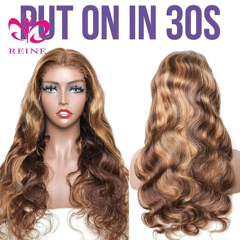 Highlight Glueless Wig Human Hair Ready to Wear 13x4 hd Lace Frontal Wig P4/27 Blonde Body Wave Brazilian Lace Wigs for Women