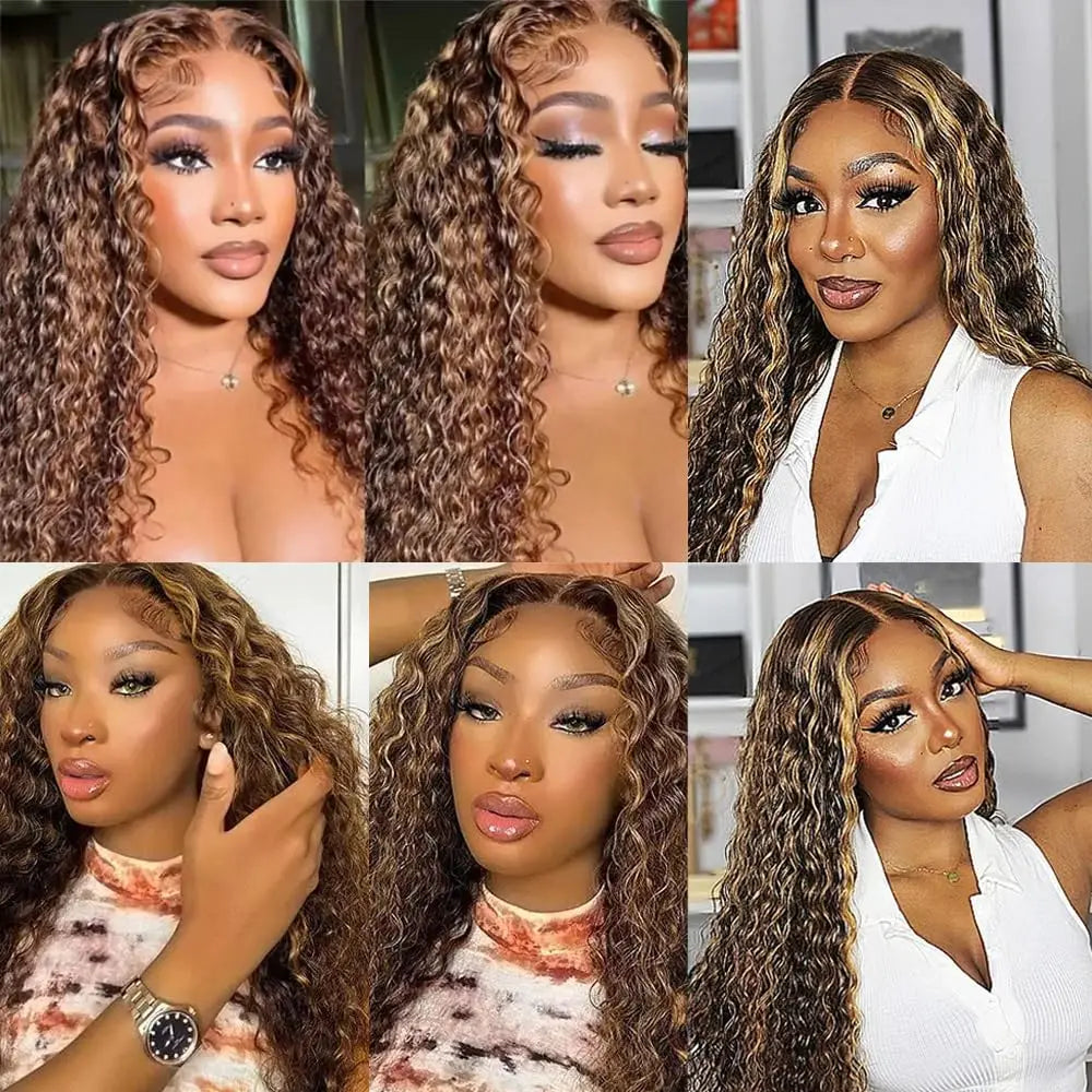 180 Density Highlight Deep Wave 13x4 13x6 Hd Lace Front Human Hair Wig P4/27 Colored Lace Frontal Wig Glueless Wig Human Hair