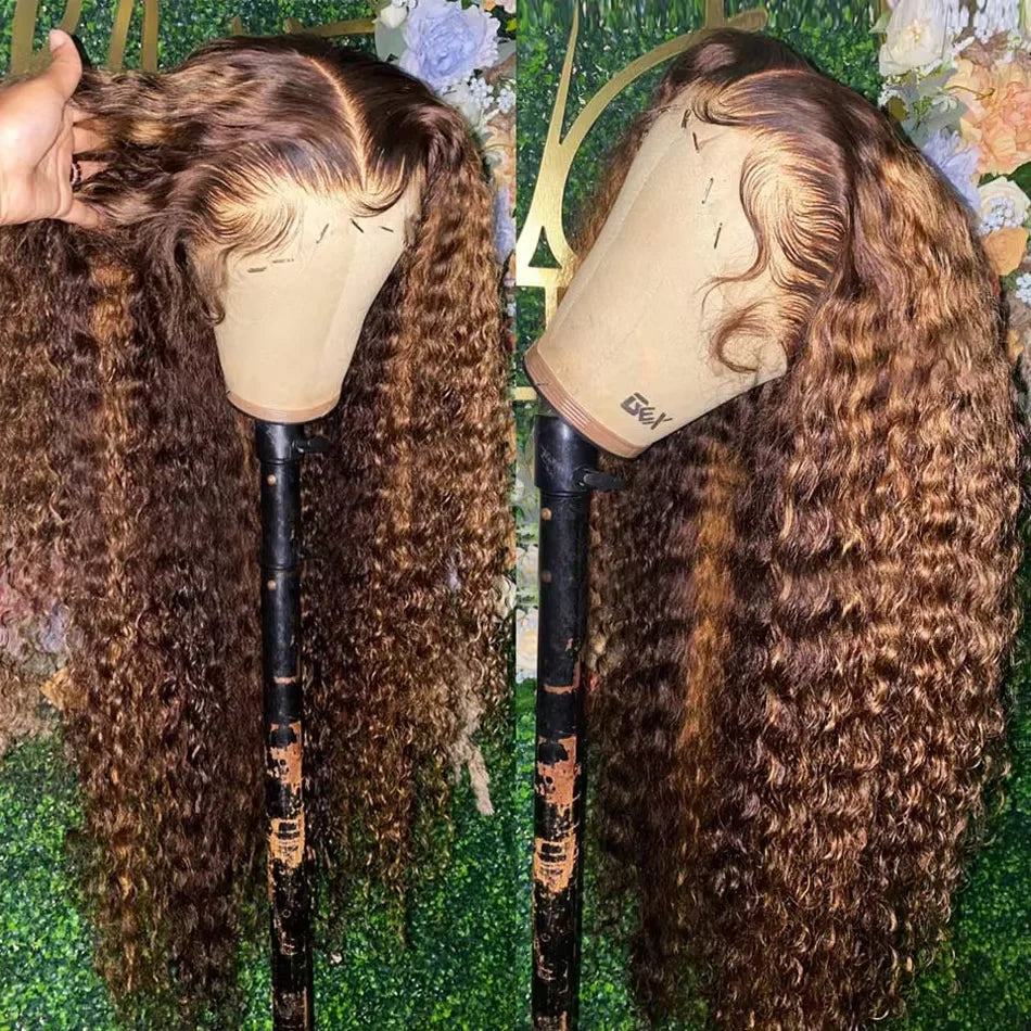 180 Density Highlight Deep Wave 13x4 13x6 Hd Lace Front Human Hair Wig P4/27 Colored Lace Frontal Wig Glueless Wig Human Hair
