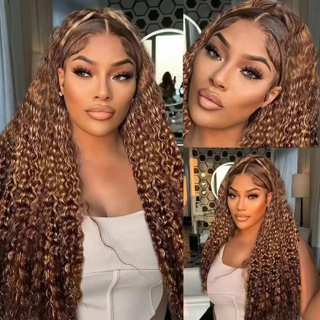 180 Density Highlight Deep Wave 13x4 13x6 Hd Lace Front Human Hair Wig P4/27 Colored Lace Frontal Wig Glueless Wig Human Hair