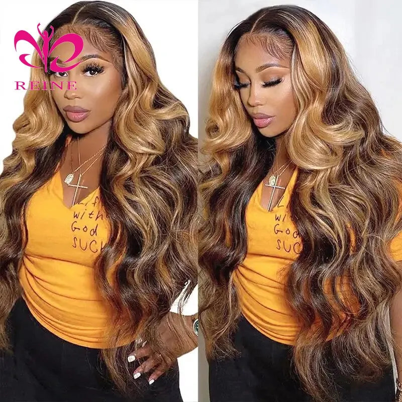 Highlight Glueless Wig Human Hair Ready to Wear 13x4 hd Lace Frontal Wig P4/27 Blonde Body Wave Brazilian Lace Wigs for Women