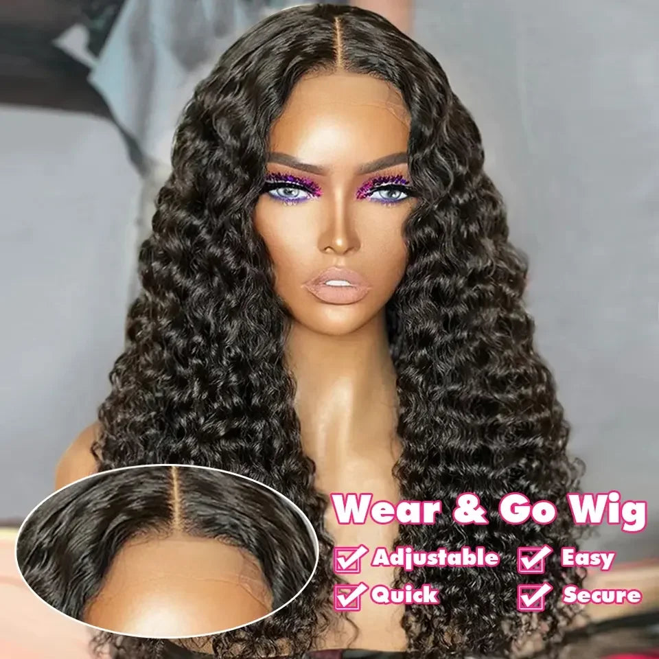 Glueless Wig Human Hair Wear and Go Pre Plucked Water Wave 4X6 Transparent Lace Brazilian Human Hair Wigs  adults
