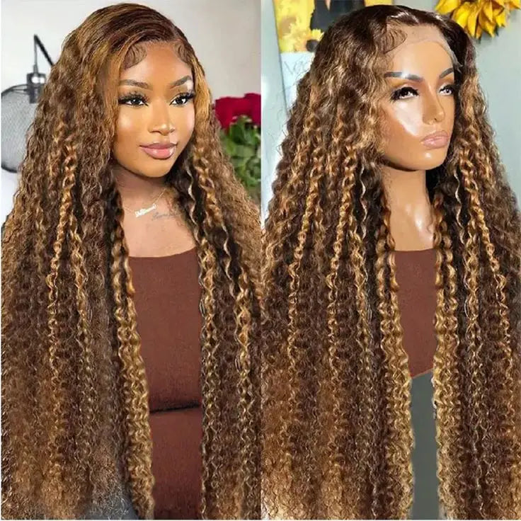 180 Density Highlight Deep Wave 13x4 13x6 Hd Lace Front Human Hair Wig P4/27 Colored Lace Frontal Wig Glueless Wig Human Hair