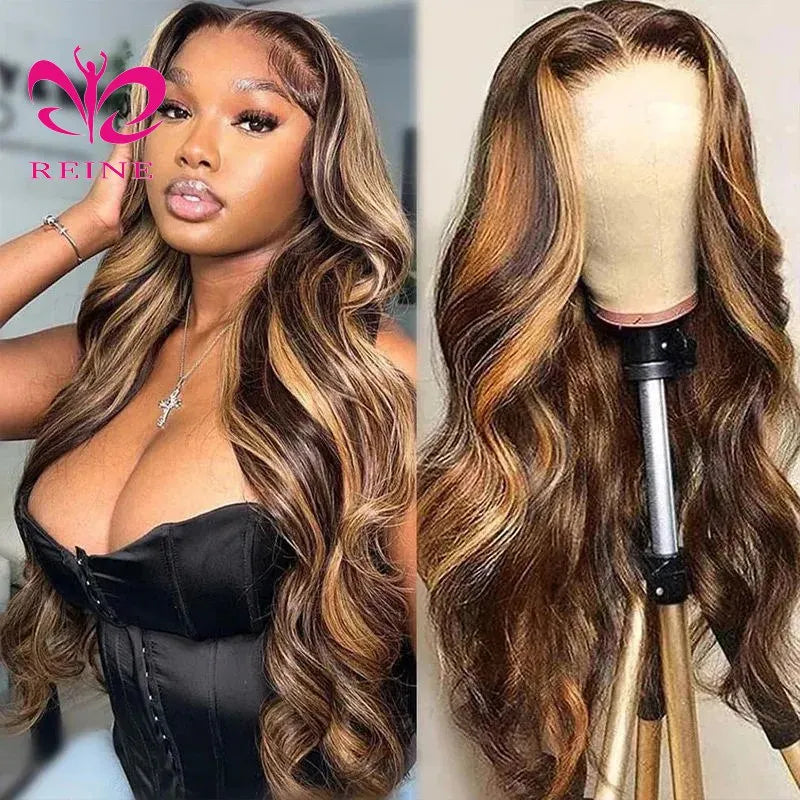 Highlight Glueless Wig Human Hair Ready to Wear 13x4 hd Lace Frontal Wig P4/27 Blonde Body Wave Brazilian Lace Wigs for Women