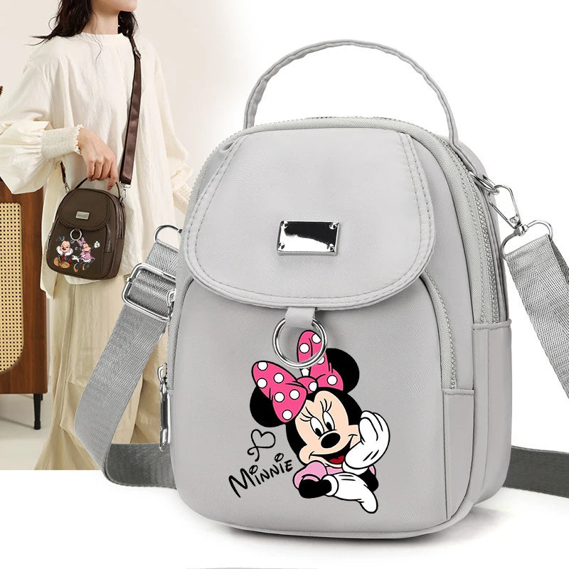 Mickey Minnie Durable Oxford 3 Layers Shoulder Bag Crossbody Zipper Phone Female Multifunction Handbag Wrist Purse Womens Pouch