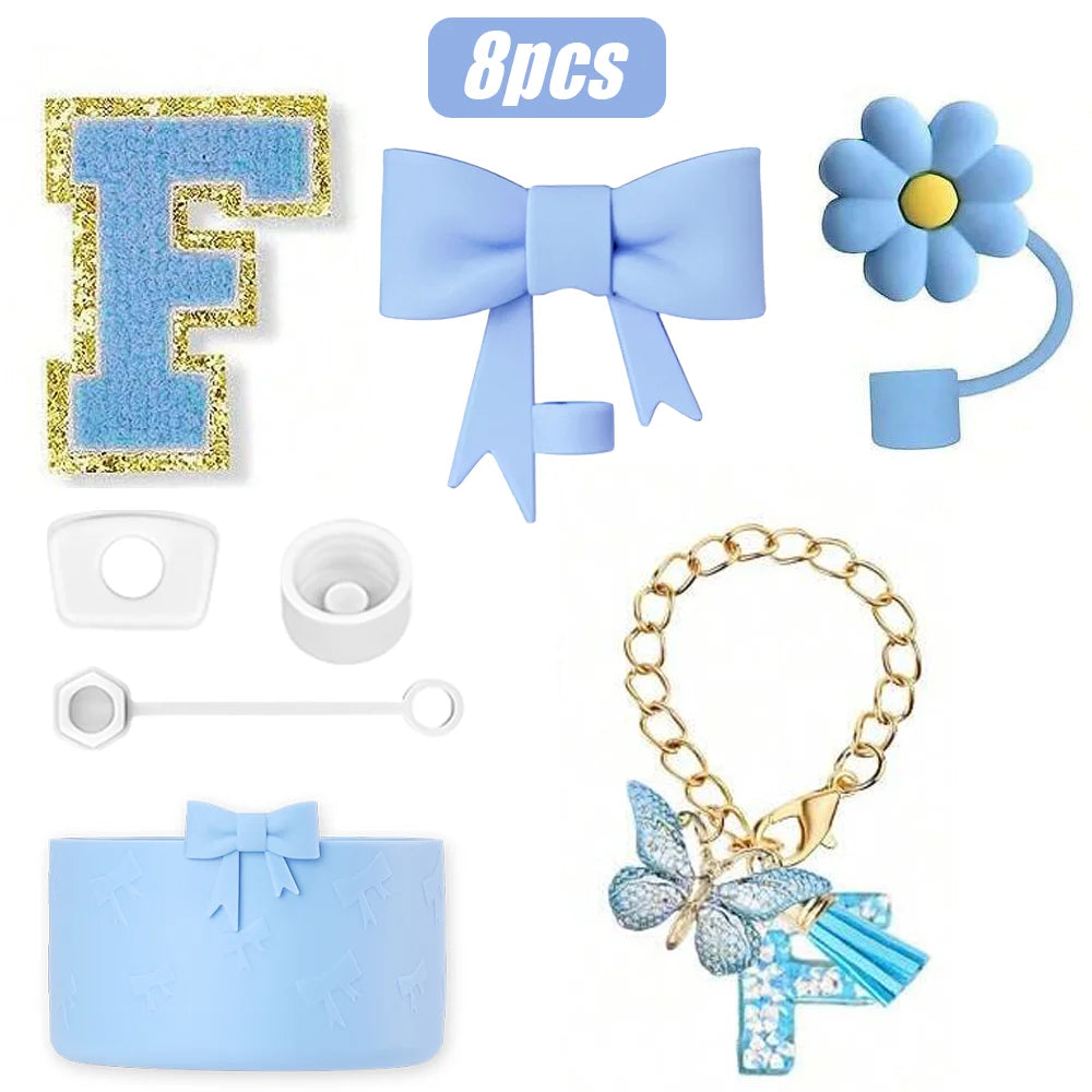 8PCS Cup Accessories Set for Stanley Cup 30oz 40oz, A-Z Initials Decorations, Including Silicone Straw Cover Cap,Sticker ﻿ ﻿