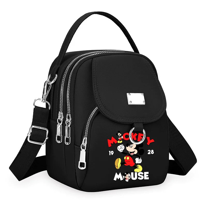 Mickey Minnie Durable Oxford 3 Layers Shoulder Bag Crossbody Zipper Phone Female Multifunction Handbag Wrist Purse Womens Pouch