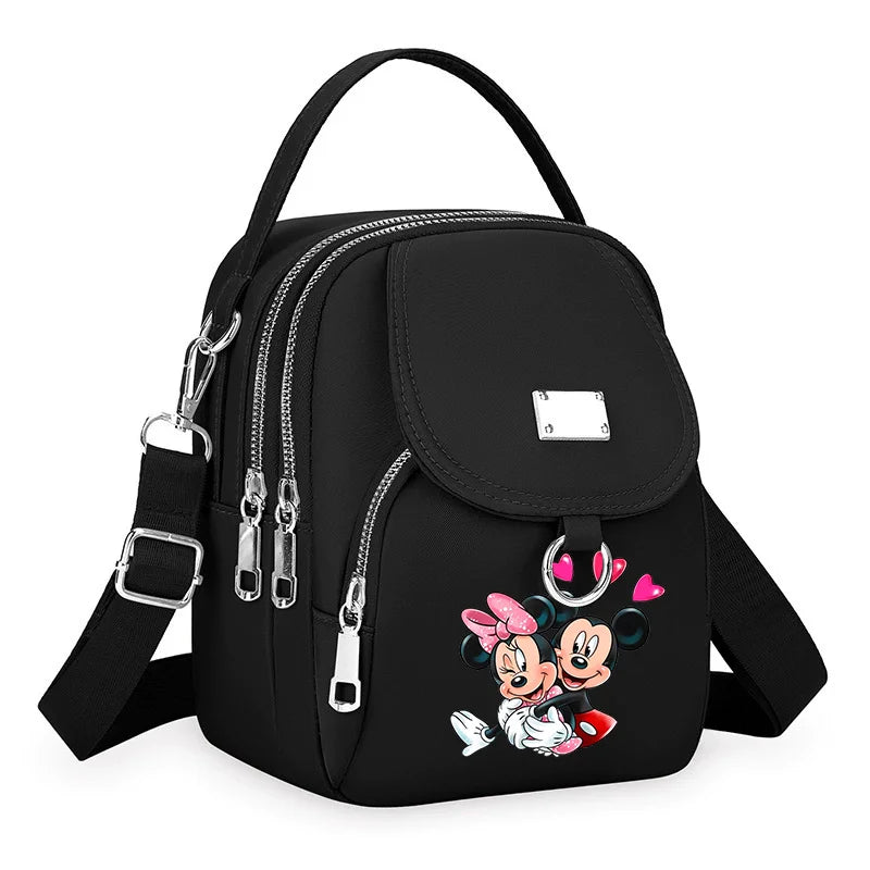 Mickey Minnie Durable Oxford 3 Layers Shoulder Bag Crossbody Zipper Phone Female Multifunction Handbag Wrist Purse Womens Pouch