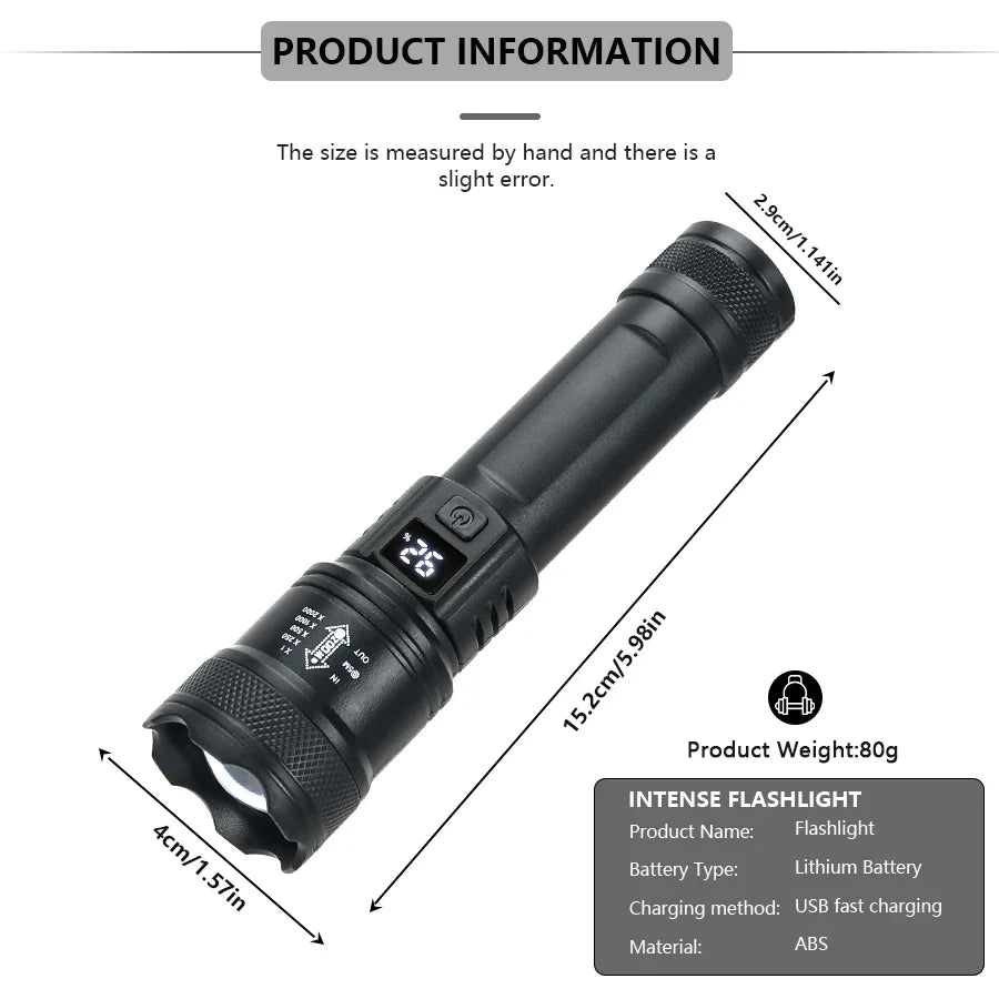High Strong Power Led Flashlights Fishing Emergency Zoom Lantern