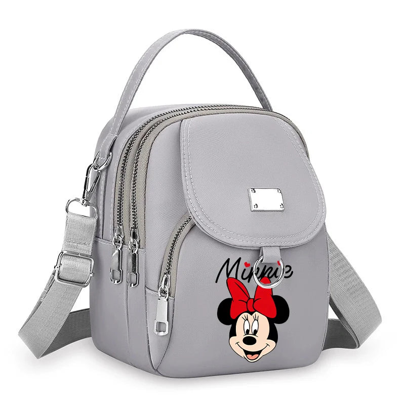 Mickey Minnie Durable Oxford 3 Layers Shoulder Bag Crossbody Zipper Phone Female Multifunction Handbag Wrist Purse Womens Pouch