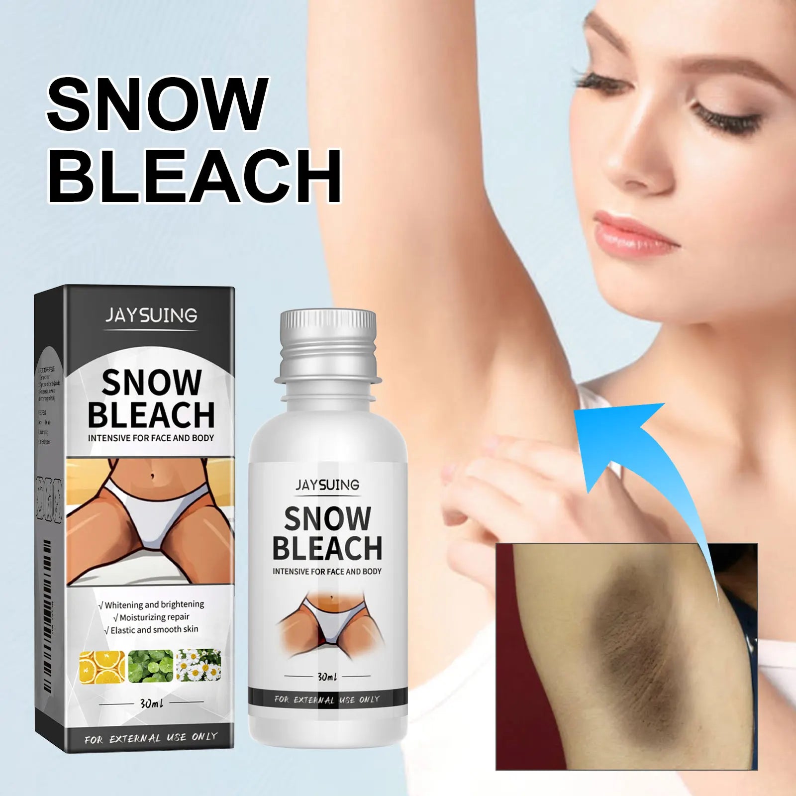 Body Whitening Bleach Cream Brighten Underarm Elbow Knees Joint Removal Intimate Parts Dark Spots Melanin Snow Bleach Cream 30ml