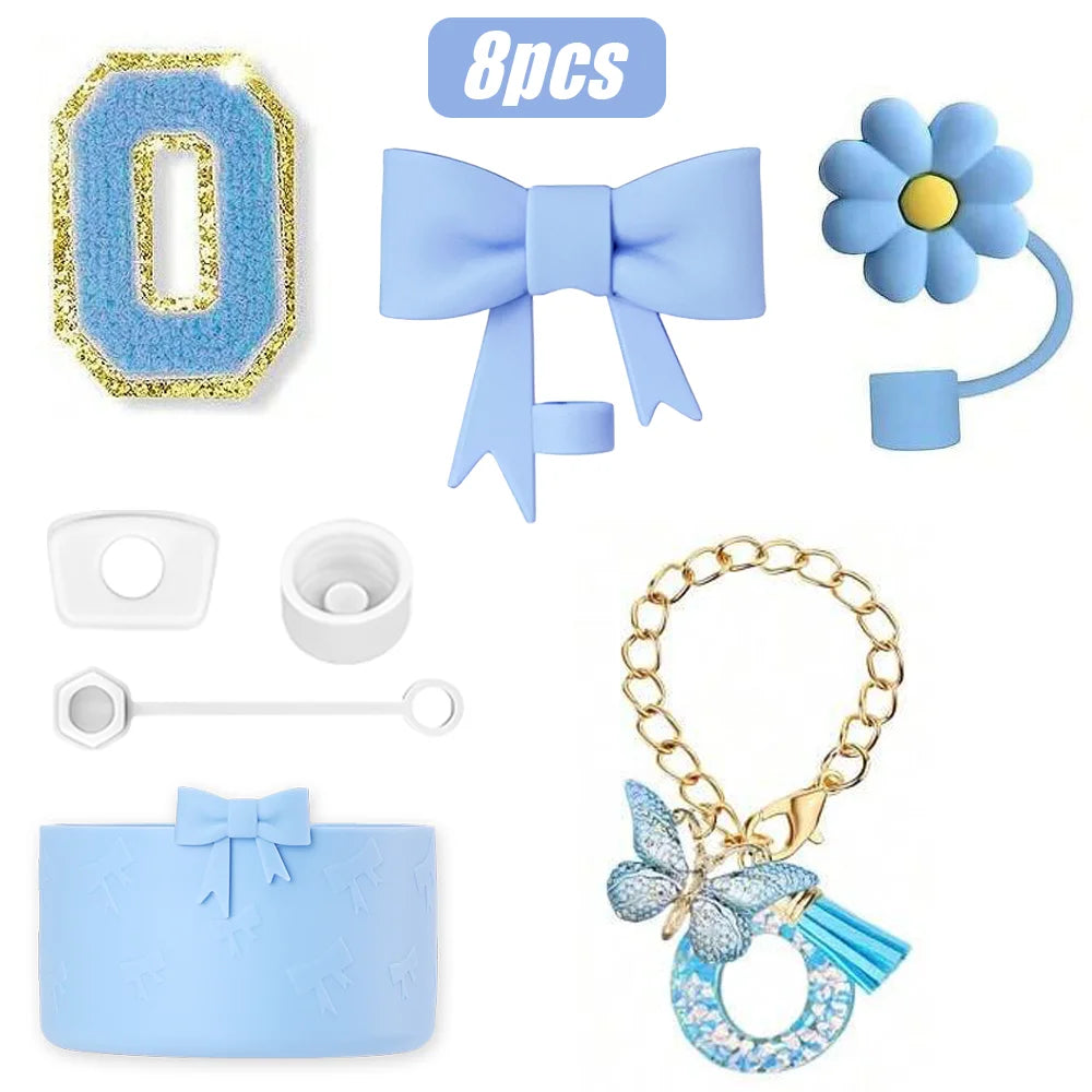 8PCS Cup Accessories Set for Stanley Cup 30oz 40oz, A-Z Initials Decorations, Including Silicone Straw Cover Cap,Sticker ﻿ ﻿