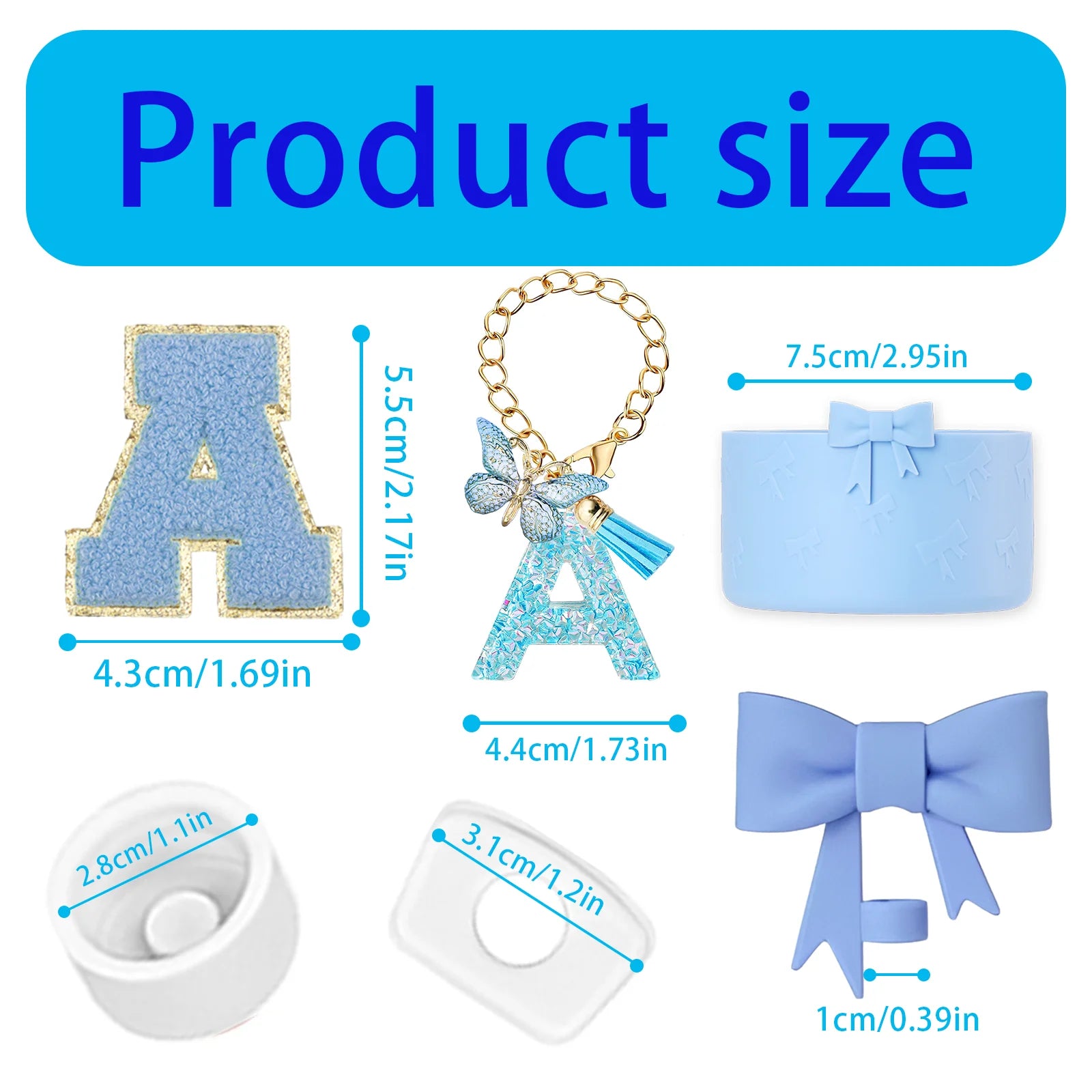 8PCS Cup Accessories Set for Stanley Cup 30oz 40oz, A-Z Initials Decorations, Including Silicone Straw Cover Cap,Sticker ﻿ ﻿