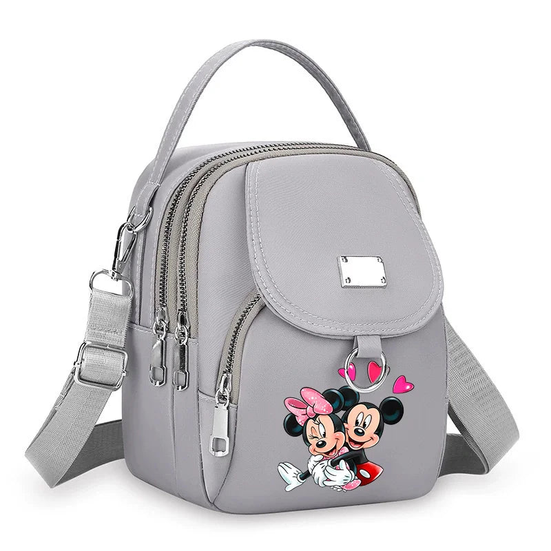 Mickey Minnie Durable Oxford 3 Layers Shoulder Bag Crossbody Zipper Phone Female Multifunction Handbag Wrist Purse Womens Pouch