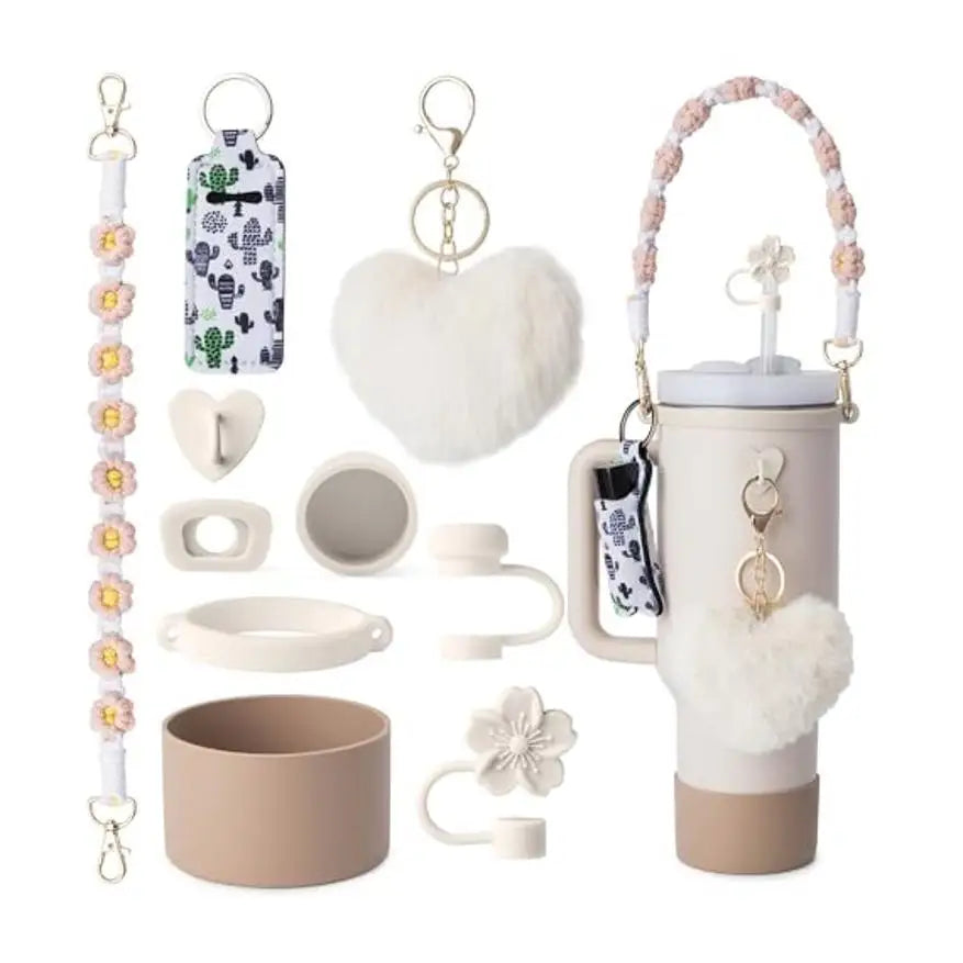 ins antislip straw cap case Charm chain pendant lot Accessories Initial Keychain Handle for Stanley cup bottle Tumbler for Women