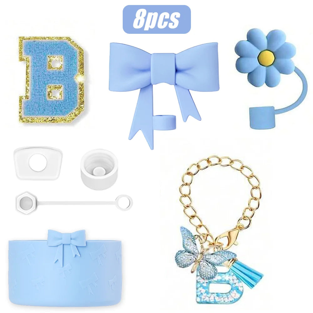 8PCS Cup Accessories Set for Stanley Cup 30oz 40oz, A-Z Initials Decorations, Including Silicone Straw Cover Cap,Sticker ﻿ ﻿