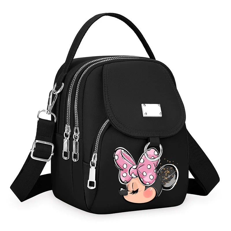 Mickey Minnie Durable Oxford 3 Layers Shoulder Bag Crossbody Zipper Phone Female Multifunction Handbag Wrist Purse Womens Pouch
