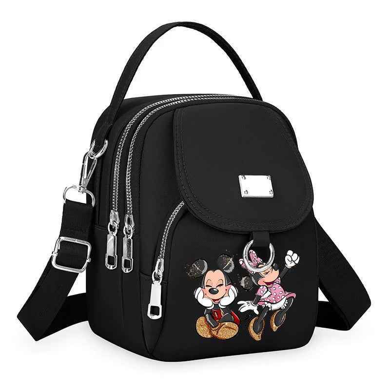 Mickey Minnie Durable Oxford 3 Layers Shoulder Bag Crossbody Zipper Phone Female Multifunction Handbag Wrist Purse Womens Pouch