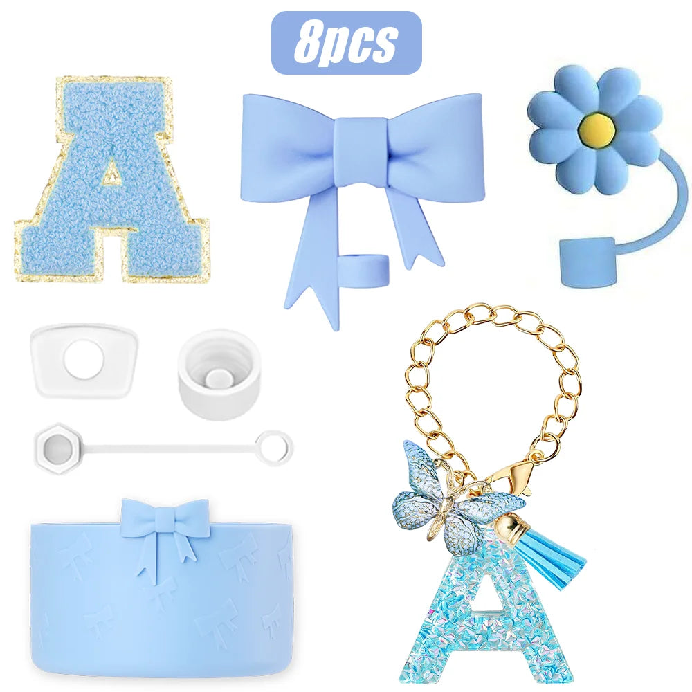 8PCS Cup Accessories Set for Stanley Cup 30oz 40oz, A-Z Initials Decorations, Including Silicone Straw Cover Cap,Sticker ﻿ ﻿