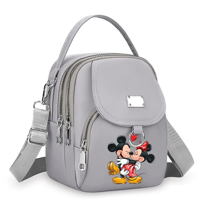 Mickey Minnie Durable Oxford 3 Layers Shoulder Bag Crossbody Zipper Phone Female Multifunction Handbag Wrist Purse Womens Pouch