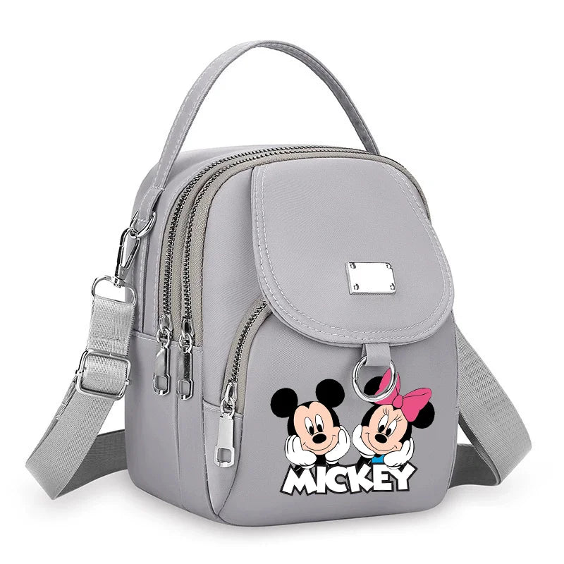 Mickey Minnie Durable Oxford 3 Layers Shoulder Bag Crossbody Zipper Phone Female Multifunction Handbag Wrist Purse Womens Pouch