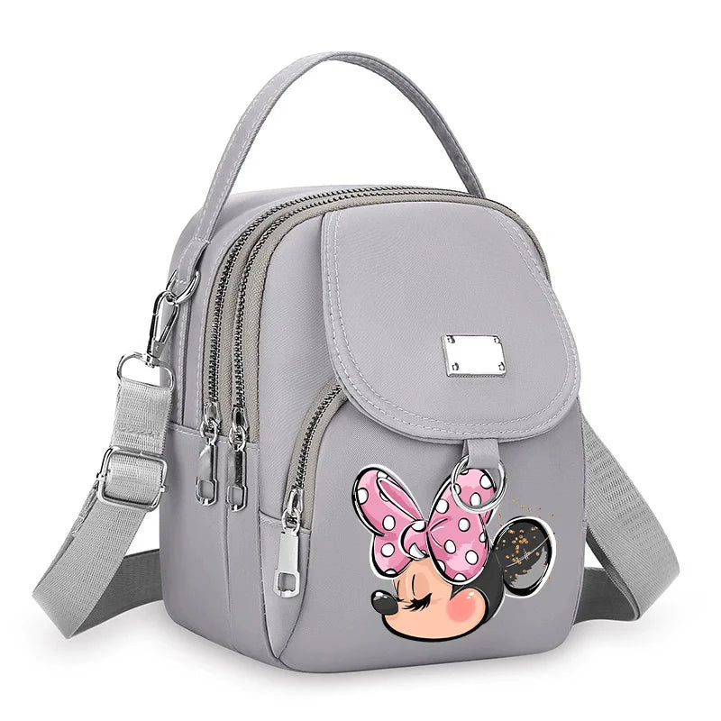 Mickey Minnie Durable Oxford 3 Layers Shoulder Bag Crossbody Zipper Phone Female Multifunction Handbag Wrist Purse Womens Pouch
