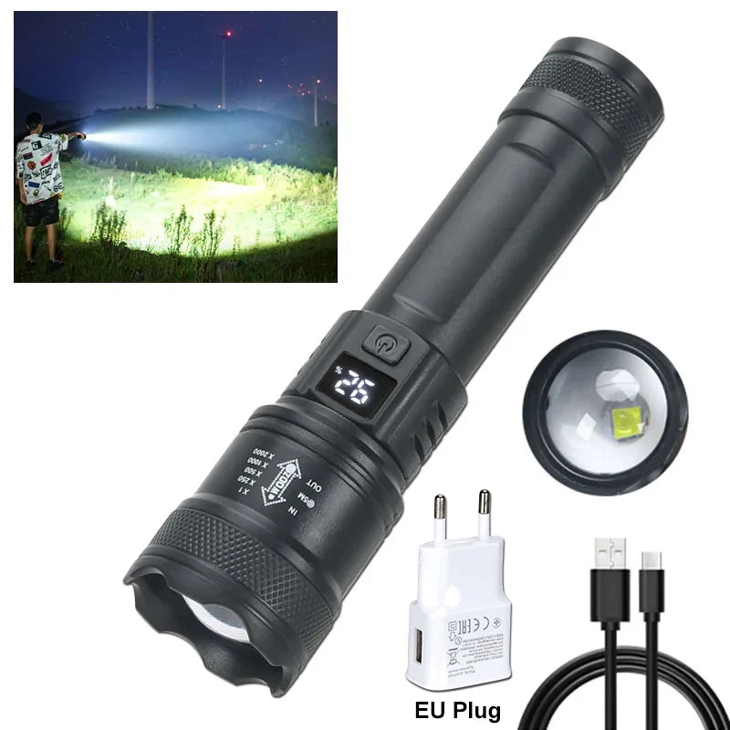 High Strong Power Led Flashlights Fishing Emergency Zoom Lantern