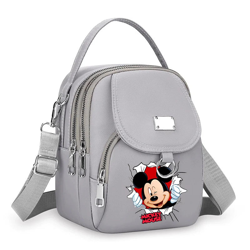 Mickey Minnie Durable Oxford 3 Layers Shoulder Bag Crossbody Zipper Phone Female Multifunction Handbag Wrist Purse Womens Pouch