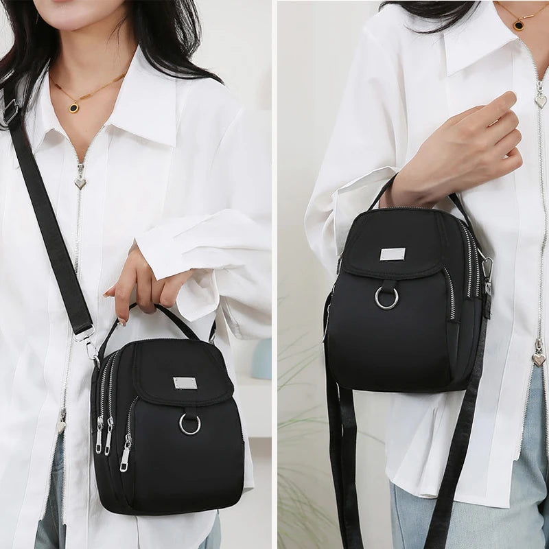 Mickey Minnie Durable Oxford 3 Layers Shoulder Bag Crossbody Zipper Phone Female Multifunction Handbag Wrist Purse Womens Pouch