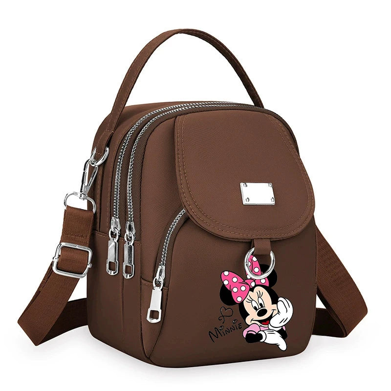 Mickey Minnie Durable Oxford 3 Layers Shoulder Bag Crossbody Zipper Phone Female Multifunction Handbag Wrist Purse Womens Pouch