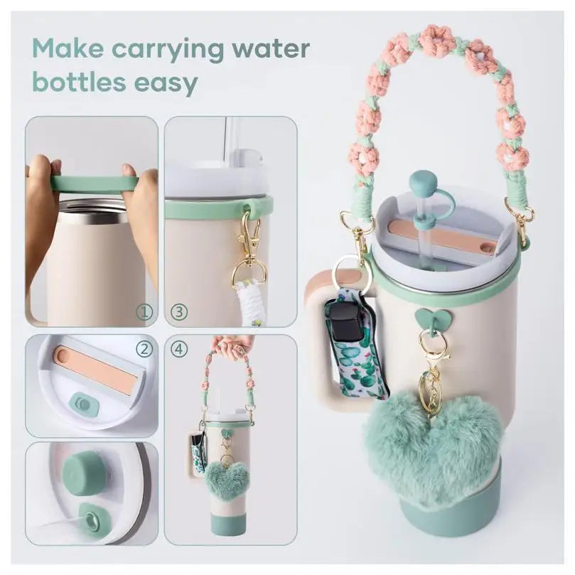 ins antislip straw cap case Charm chain pendant lot Accessories Initial Keychain Handle for Stanley cup bottle Tumbler for Women