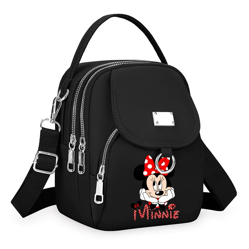 Mickey Minnie Durable Oxford 3 Layers Shoulder Bag Crossbody Zipper Phone Female Multifunction Handbag Wrist Purse Womens Pouch