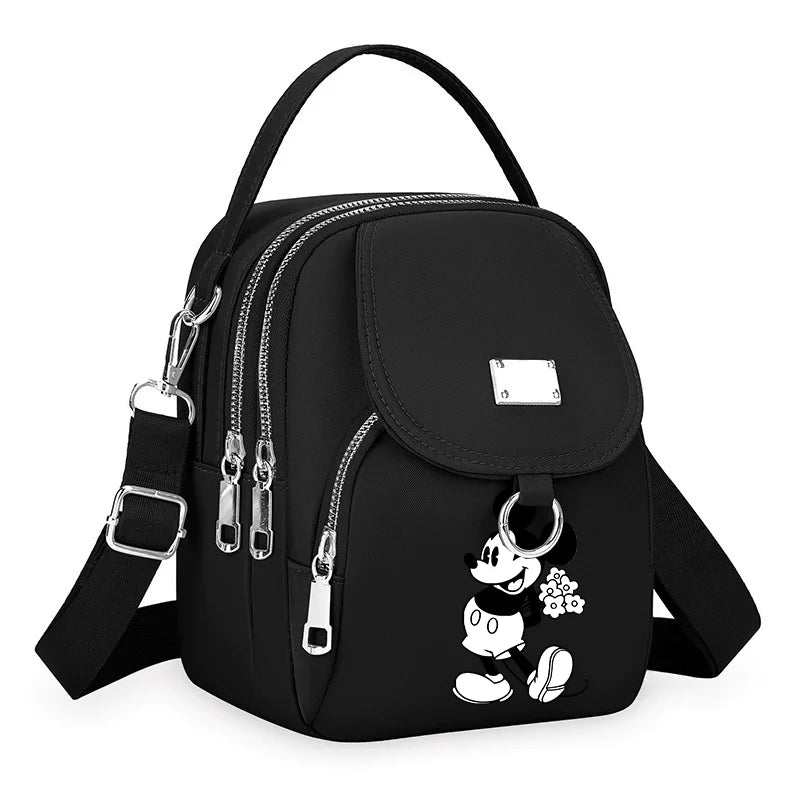 Mickey Minnie Durable Oxford 3 Layers Shoulder Bag Crossbody Zipper Phone Female Multifunction Handbag Wrist Purse Womens Pouch
