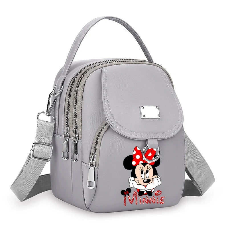 Mickey Minnie Durable Oxford 3 Layers Shoulder Bag Crossbody Zipper Phone Female Multifunction Handbag Wrist Purse Womens Pouch