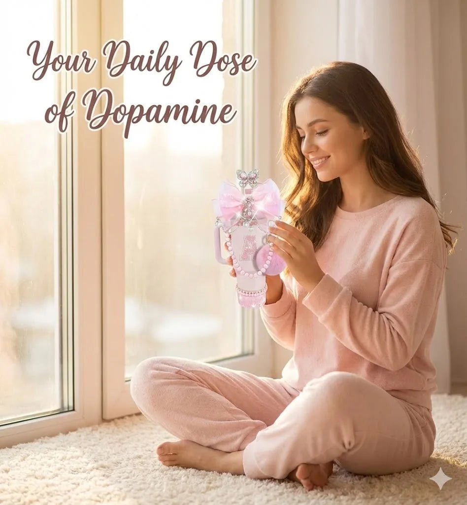 9pcs Quite Luxury Coquette Pink Bow Tumbler Accessories Set for Stanley 30oz 40oz Cup - Includes Letter Charm,  Cute Preppy Gift