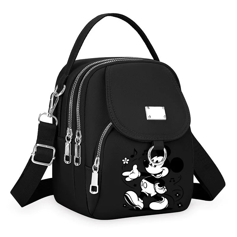 Mickey Minnie Durable Oxford 3 Layers Shoulder Bag Crossbody Zipper Phone Female Multifunction Handbag Wrist Purse Womens Pouch