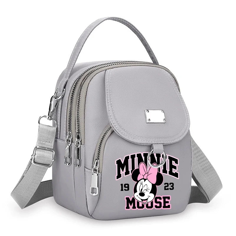 Mickey Minnie Durable Oxford 3 Layers Shoulder Bag Crossbody Zipper Phone Female Multifunction Handbag Wrist Purse Womens Pouch