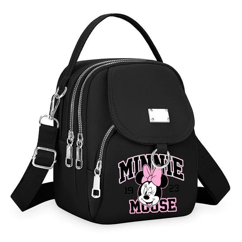 Mickey Minnie Durable Oxford 3 Layers Shoulder Bag Crossbody Zipper Phone Female Multifunction Handbag Wrist Purse Womens Pouch