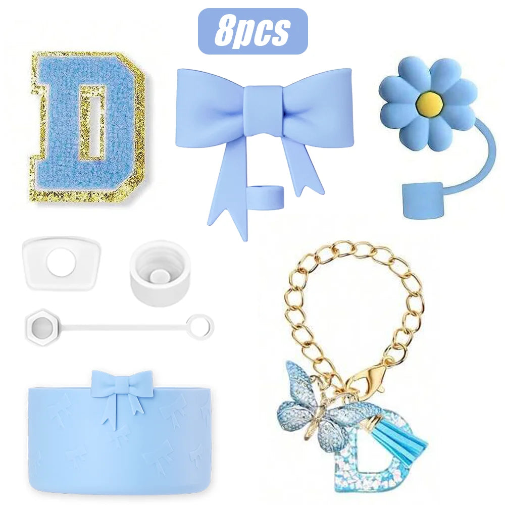 8PCS Cup Accessories Set for Stanley Cup 30oz 40oz, A-Z Initials Decorations, Including Silicone Straw Cover Cap,Sticker ﻿ ﻿