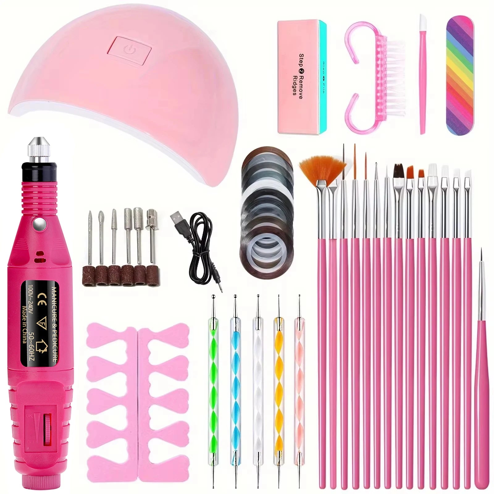 Professional USB Electric Nail Drill Polish File Kit with UV LED Nail Lamp Gel Manicure Dryer Lamp Acrylic Starter Set