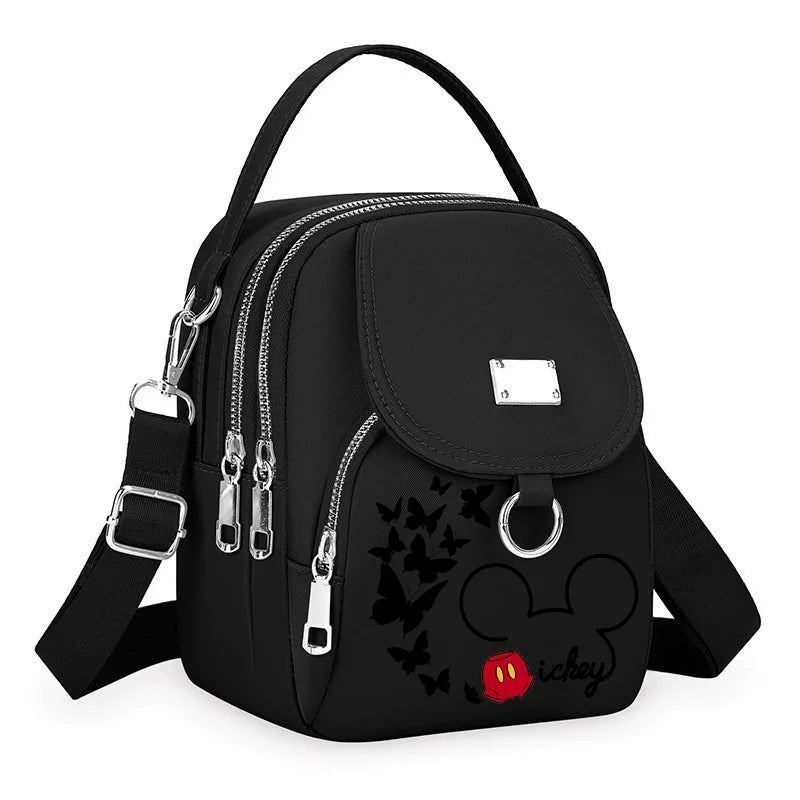 Mickey Minnie Durable Oxford 3 Layers Shoulder Bag Crossbody Zipper Phone Female Multifunction Handbag Wrist Purse Womens Pouch