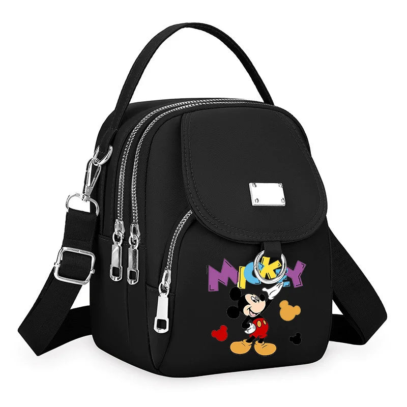 Mickey Minnie Durable Oxford 3 Layers Shoulder Bag Crossbody Zipper Phone Female Multifunction Handbag Wrist Purse Womens Pouch