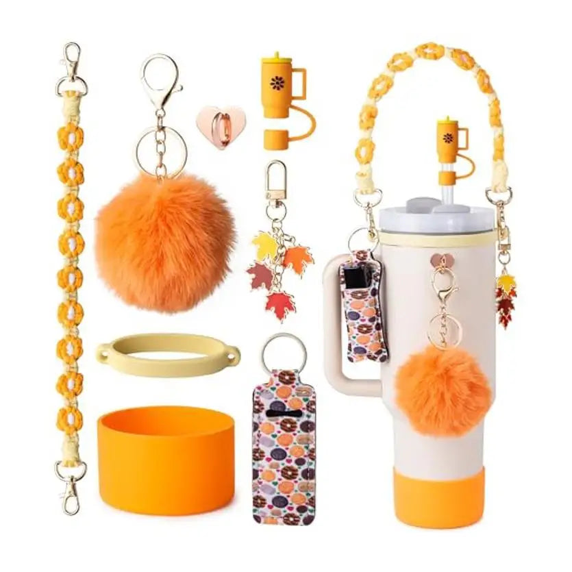 ins antislip straw cap case Charm chain pendant lot Accessories Initial Keychain Handle for Stanley cup bottle Tumbler for Women