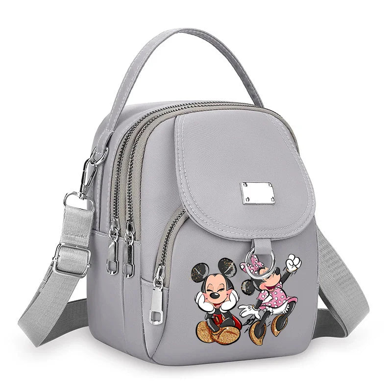 Mickey Minnie Durable Oxford 3 Layers Shoulder Bag Crossbody Zipper Phone Female Multifunction Handbag Wrist Purse Womens Pouch