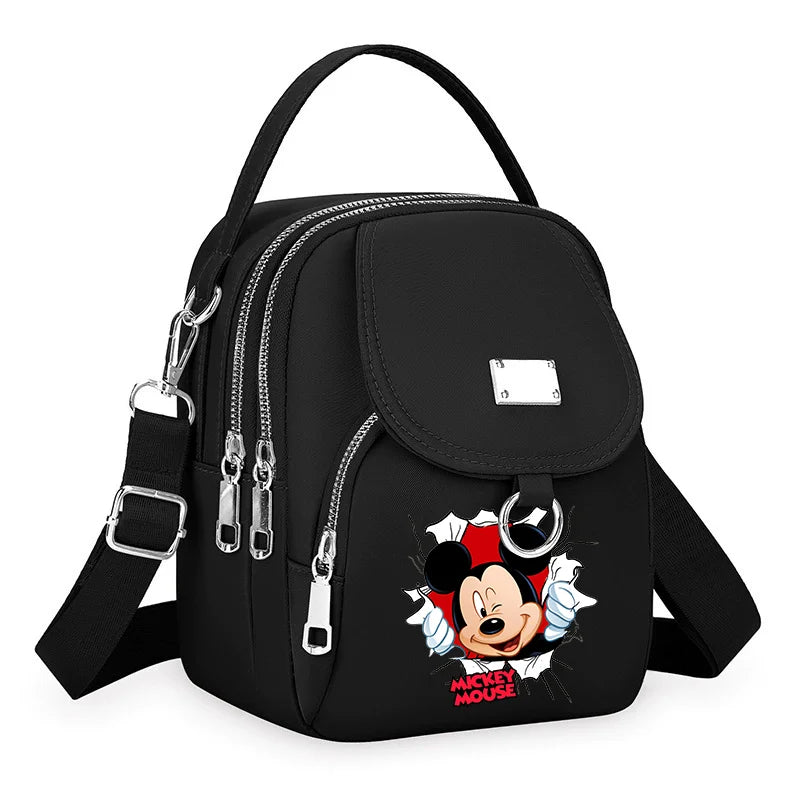 Mickey Minnie Durable Oxford 3 Layers Shoulder Bag Crossbody Zipper Phone Female Multifunction Handbag Wrist Purse Womens Pouch