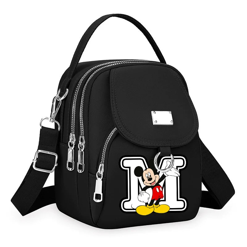 Mickey Minnie Durable Oxford 3 Layers Shoulder Bag Crossbody Zipper Phone Female Multifunction Handbag Wrist Purse Womens Pouch