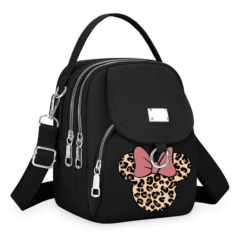 Mickey Minnie Durable Oxford 3 Layers Shoulder Bag Crossbody Zipper Phone Female Multifunction Handbag Wrist Purse Womens Pouch